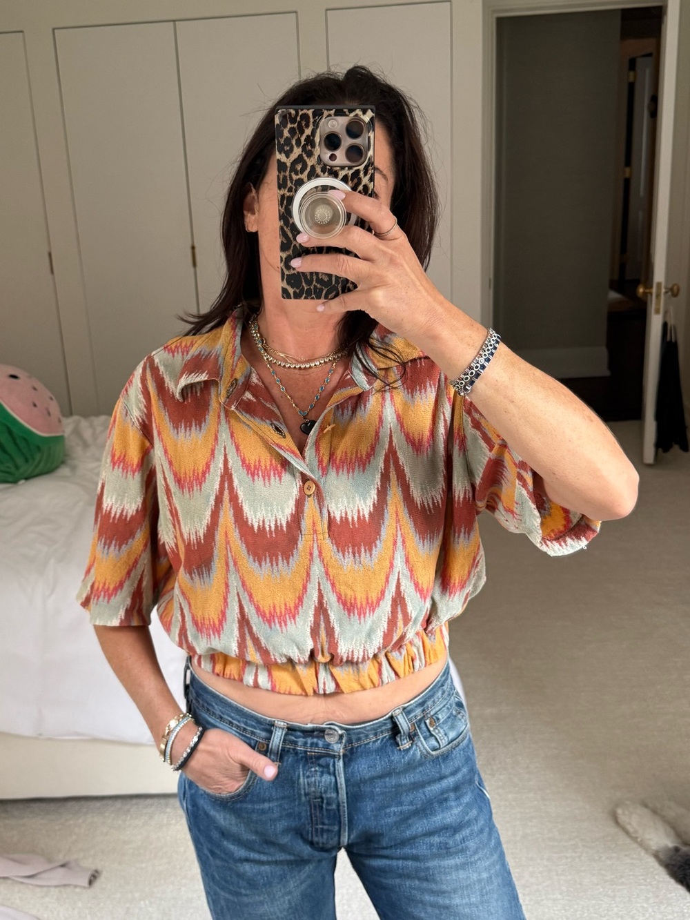 Missoni Vintage Multicolor Chevron Cropped Button-Front Top
